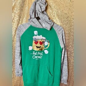 Justice Green and Gray Sweater with Festive Cocoa Design